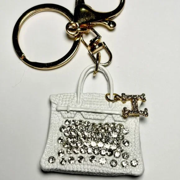 Fashion Jewelry Purse Keychain White Rhinestone Handbag Charm Bling Y2K Designer - Picture 5 of 9